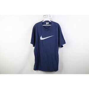 Vintage 90s Nike Mens Large Travis Scott Center Big Swoosh T-Shirt Blue USA